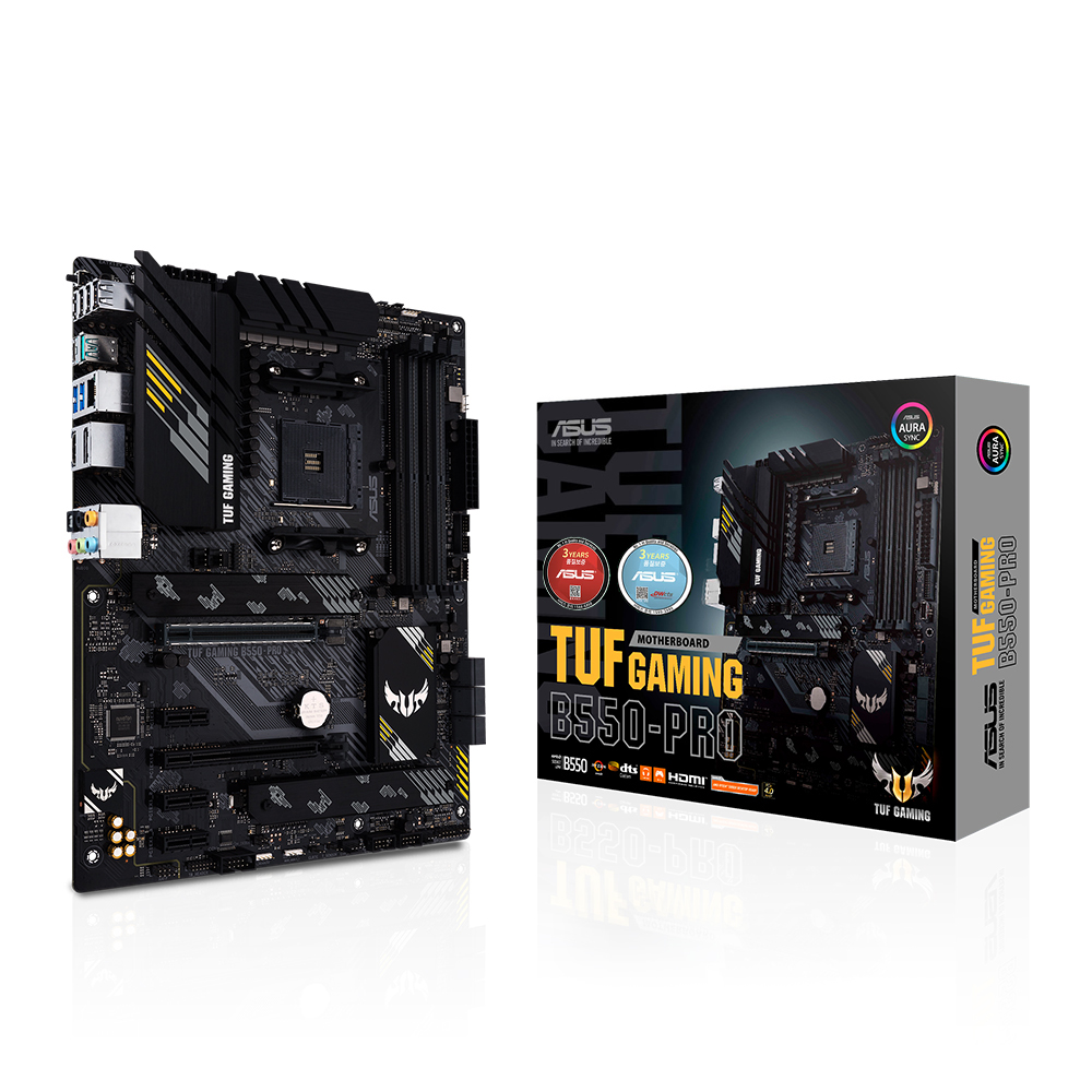 The ASUS TUF Gaming B550-PRO is a robust ATX motherboard designed for AMD CPUs with the AM4 socket, released in January 2021. Part of the TUF Gaming s