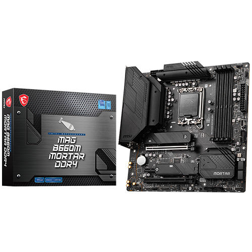 The MSI MAG B660M Mortar DDR4 motherboard, released in January 2022, is designed for Intel CPUs with an LGA 1700 socket. Featuring the Intel B660 chip