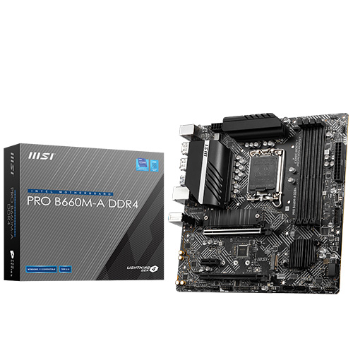 The MSI PRO B660M-A DDR4 is a feature-rich motherboard introduced by MSI in January 2022. Designed for Intel CPUs, it supports the LGA1700 socket and