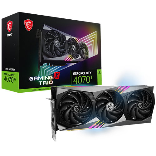 The MSI GeForce RTX 4070 Ti Gaming X Trio D6X 12GB Tri-Frozr 3 is a top-tier graphics card designed for high-performance gaming and professional appli