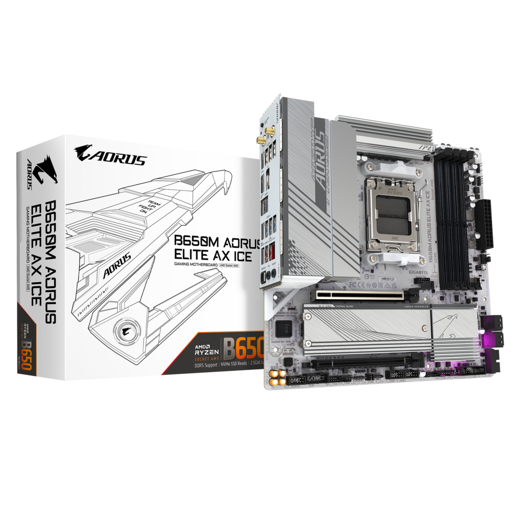 The GIGABYTE B650M AORUS ELITE AX ICE is a cutting-edge motherboard designed for AMD CPUs, specifically compatible with the AMD socket AM5. Released i